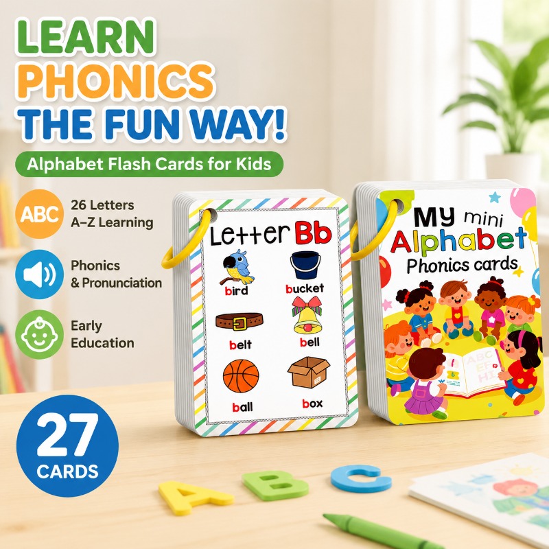 Flash Card Alphabet - Alphabet Phonics Englisch-Lernkarten 27 Blätter Buchstaben-Aussprache-Trainingskarten