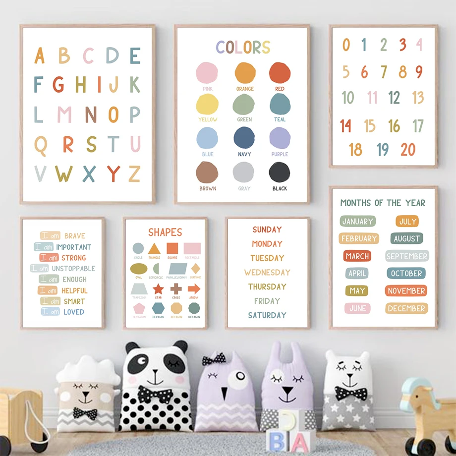 Kids Education Number - Englische Bildungs-Poster Alphabet Zahlen Farben Formen