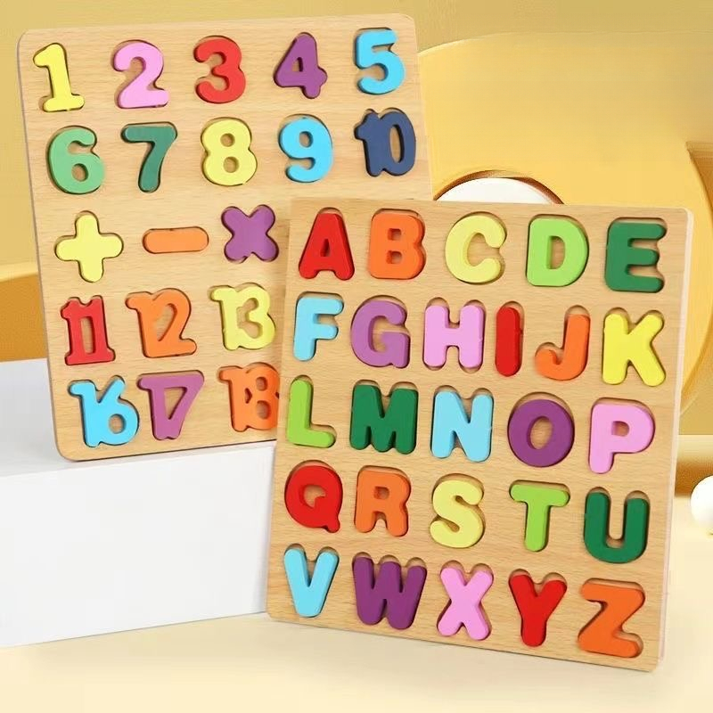 Kids Education Alphabet Numbers - Holz-Alphabet-Puzzle, Brett, Zahlen, Holzpuzzle, Lernspielzeug für